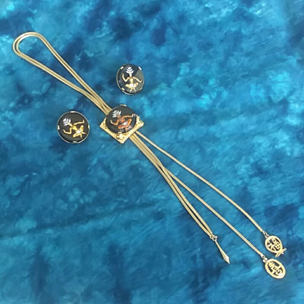 Vintage Goddess Bolo & clip earring set